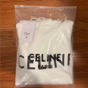 Celine White Hoodie with Black Logo